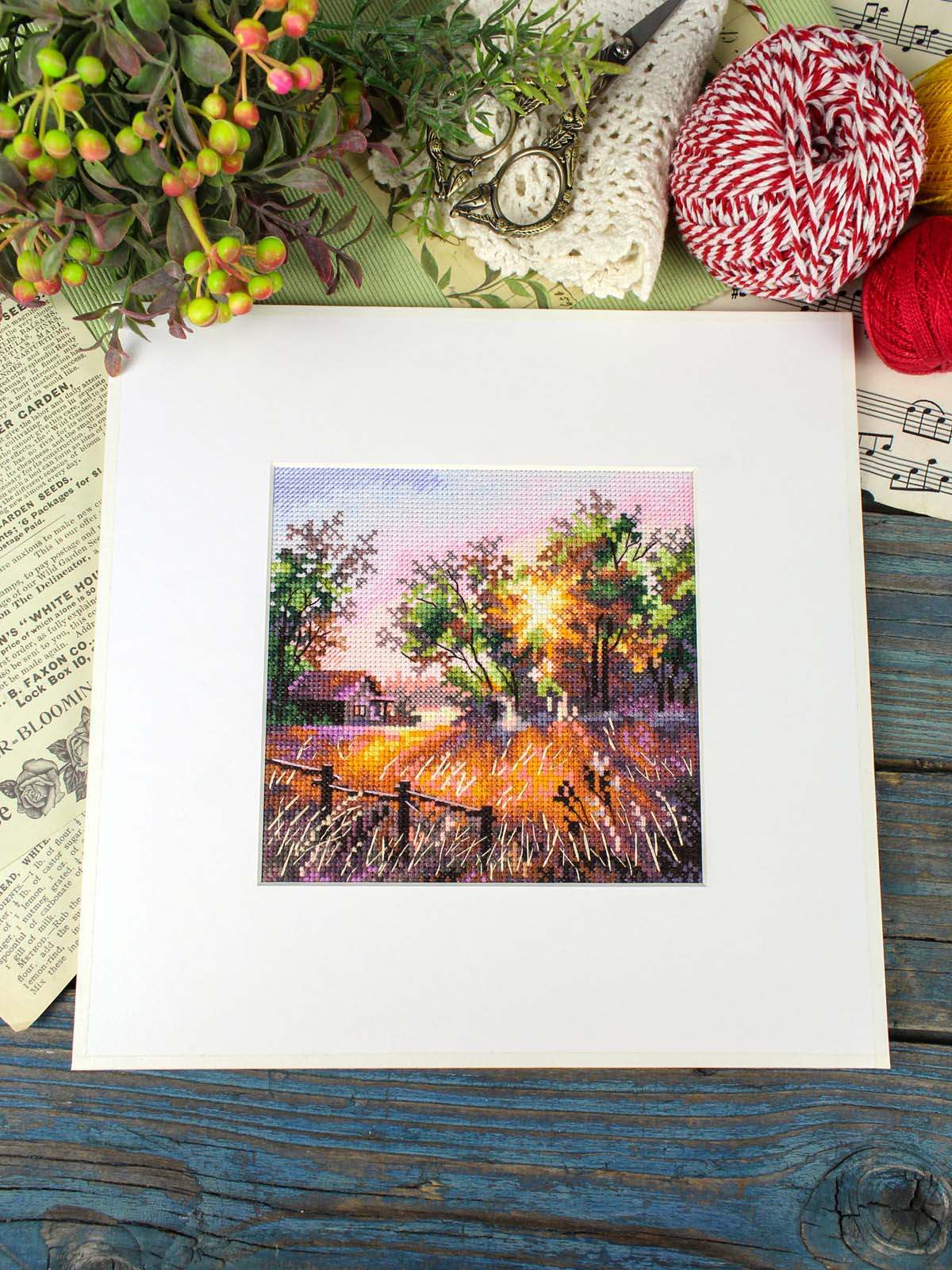 Cross Stitch Kit "Harmony of Nature" MP Studia SNV-1019 - Forest landscape 14x14 cm Aida 16 ct