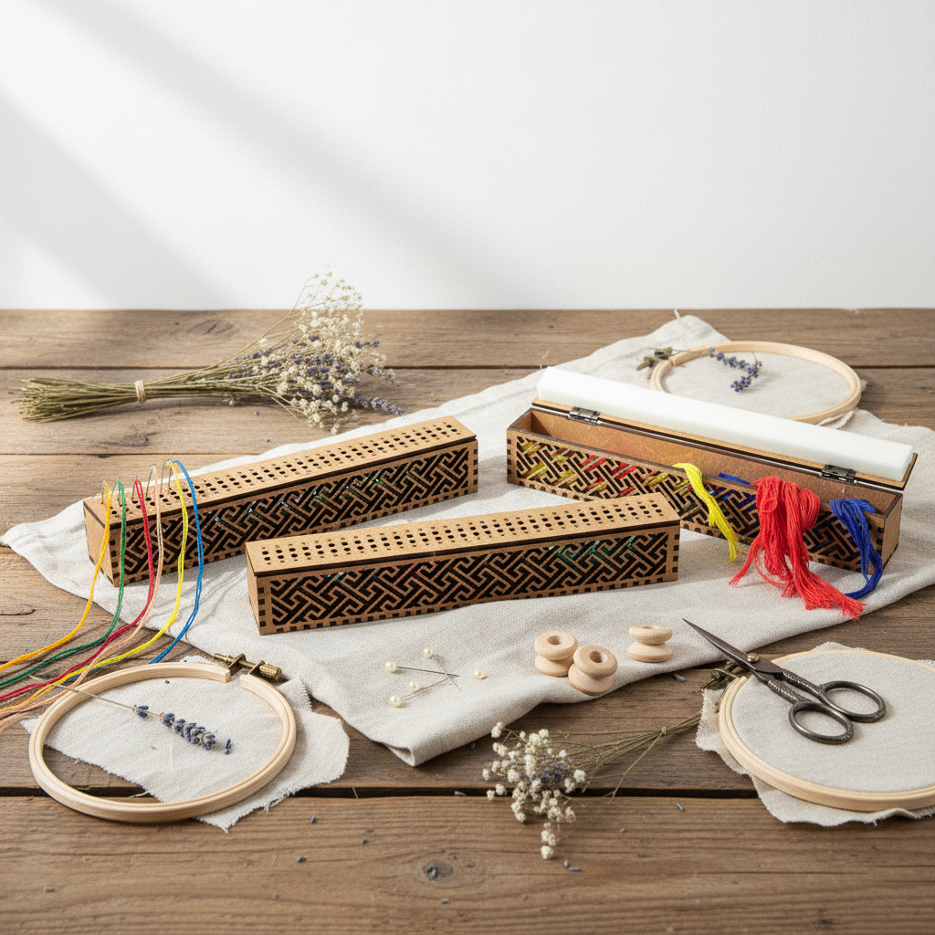 Organisateur d'aiguilles sur base en bois, NOYER avec 60 trous OG-004