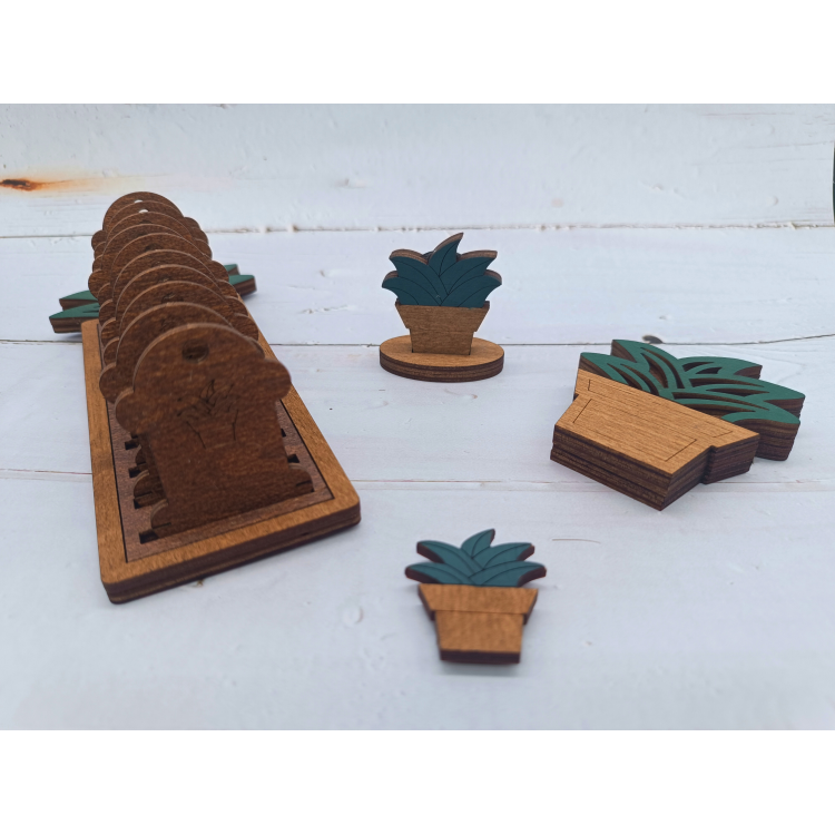 Vista adicional de Organizador de hilos Wizardi KF016/3 con bobinas Suculenta | Set de bobinas y soporte para hilos