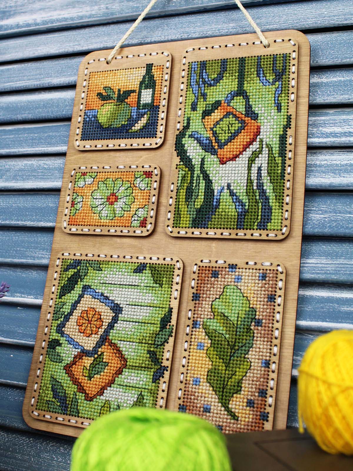 Cross Stitch Kit on Wooden Base "Summer Collage" MP Studia SO-125 – Summer Decoration 26×17 cm
