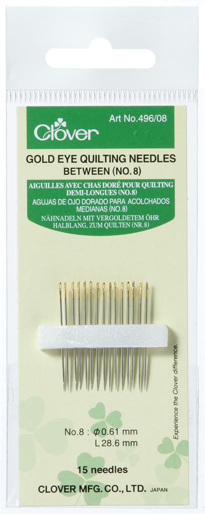 Agujas para acolchado Clover Nº 8 con ojo dorado, agujas finas para quilting y costura a mano