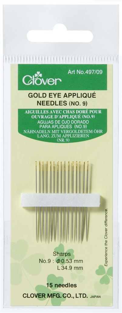 15 agujas de aplicar Clover Nº 9 modelo 497/09, agujas de coser para trabajos de aplicación, costura fina y manualidades