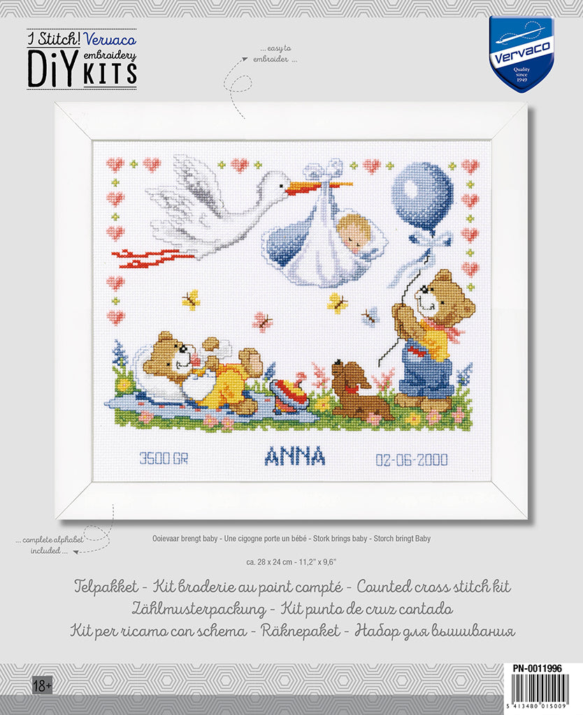 Natalicio - Stork brings baby - Vervaco - Cross stitch kit PN-0011996