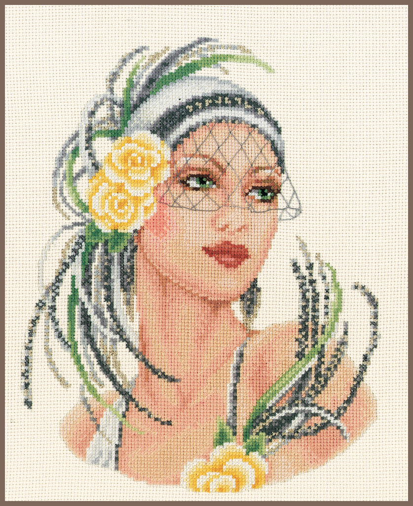 Yellow rose flapper lady - Vervaco - Cross stitch kit PN-0012112