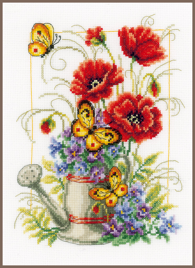 Watering can with flowers - Vervaco - Cross stitch kit PN-0021583