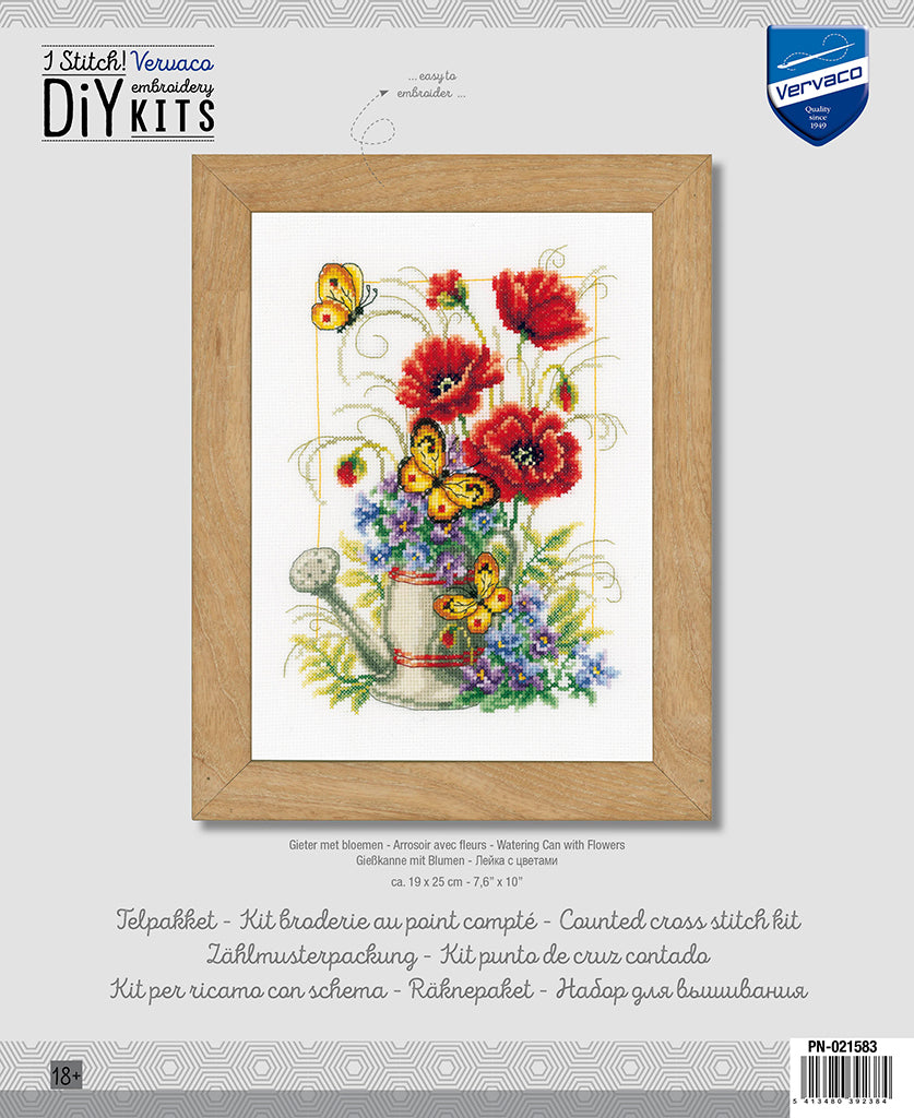 Watering can with flowers - Vervaco - Cross stitch kit PN-0021583