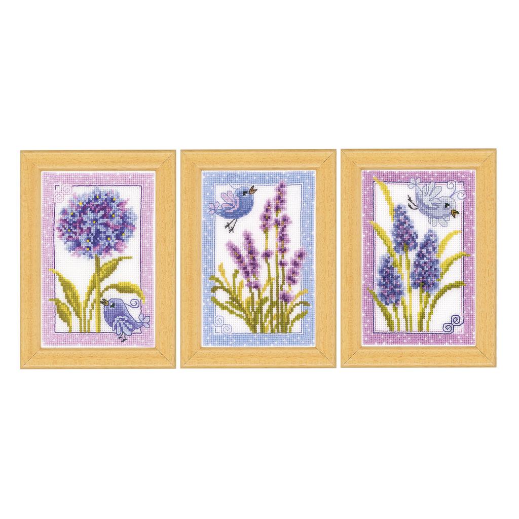 Bird with flowers set of 3 - Vervaco - Cross stitch kit PN-0143718