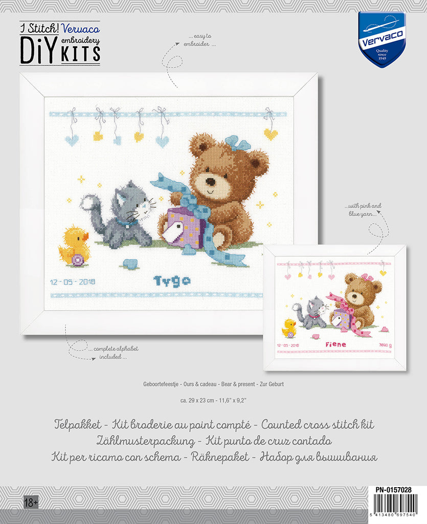 Bear &amp; present - Vervaco - Cross stitch kit PN-0157028