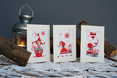 Tarjetas de felicitación: Gnomos de Navidad - Vervaco - Kit de punto de cruz PN-0165989