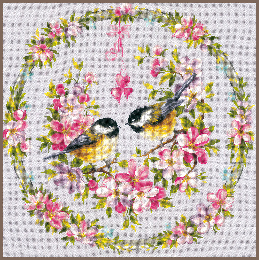 Tits in flower wreath - Vervaco - Cross stitch kit PN-0169582