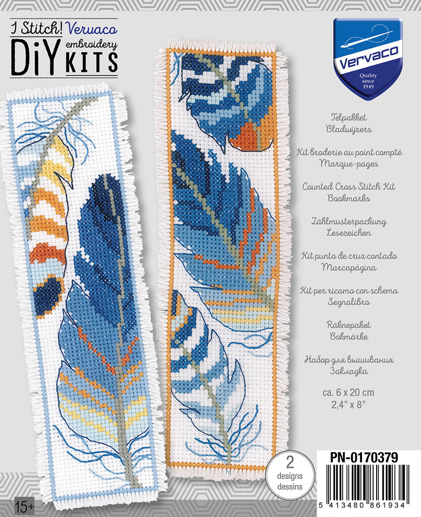 Blue feathers set of 2 - Vervaco - Kit de punto de cruz PN-0170379