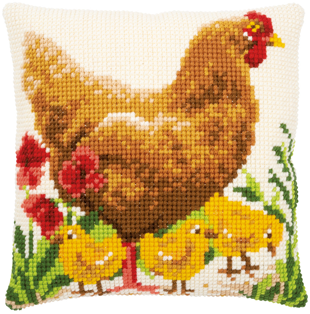 CHICKEN WITH CHICKS - Kit para crear una almohada - Vervaco PN-0172782