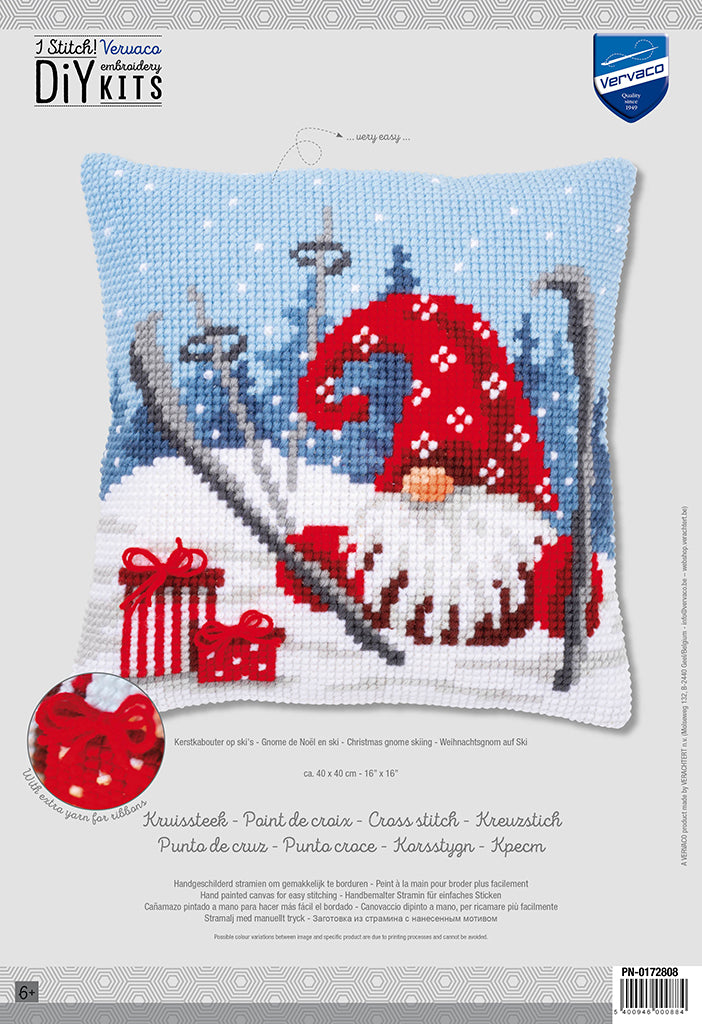 CHRISTMAS GNOME SKIING - Kit para crear una almohada - Vervaco PN-0172808