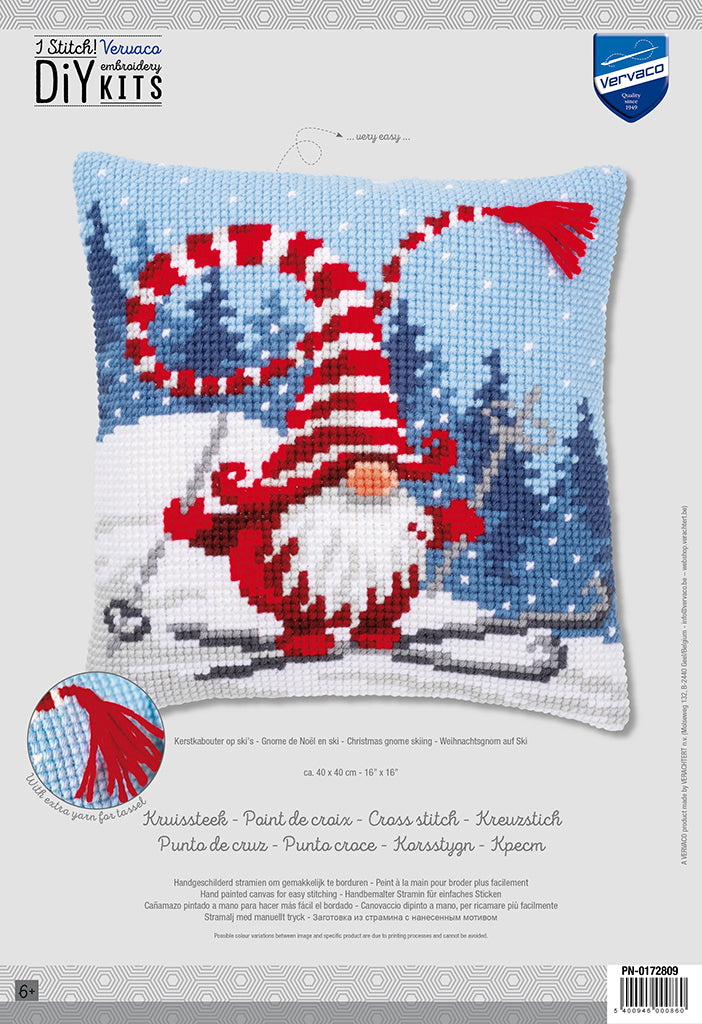 CHRISTMAS GNOME SKIING - Kit para crear una almohada - Vervaco PN-0172809