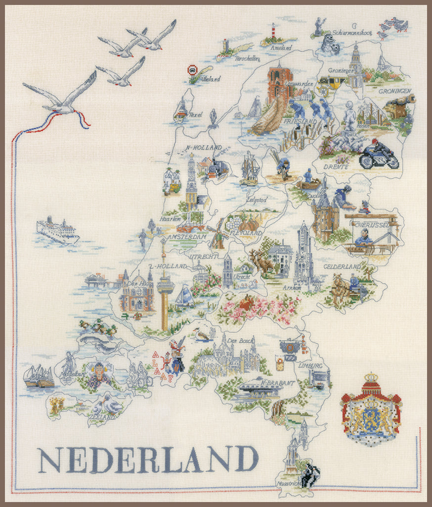 Mapa de Holanda - Lanarte - Kit de punto de cruz PN-0175289