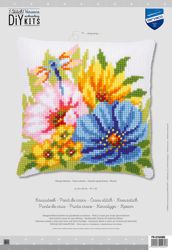 COLOURFUL SPRING FLOWERS - Kit para crear una almohada - Vervaco PN-0184985