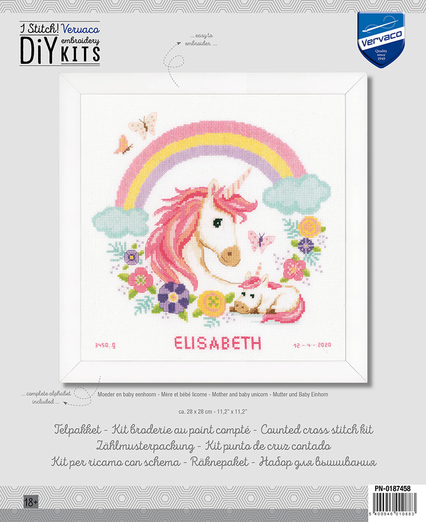 Mère et bébé licorne - Vervaco - Kit de point de croix PN-0187458