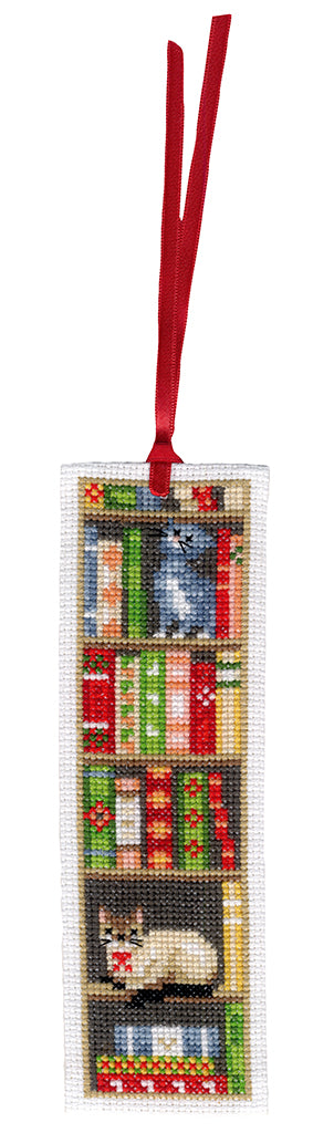 Vervaco Gatos en la Estantería – Kit de Punto de Cruz para 2 Marcapáginas 6 × 20 cm