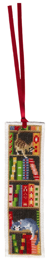 Vervaco Gatos en la Estantería – Kit de Punto de Cruz para 2 Marcapáginas 6 × 20 cm