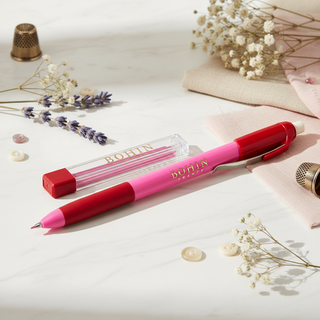 Lápiz Mecánico de Tiza Rosa + 6 Minas Ultrafinas 0.9 mm de Bohin