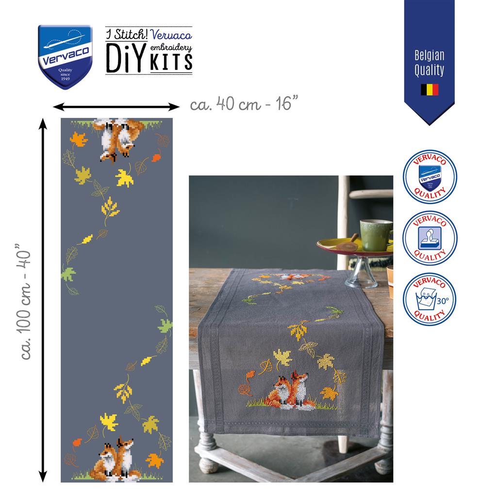 Chemin de table Renards en automne - Vervaco - Kit point de croix PN-0198567