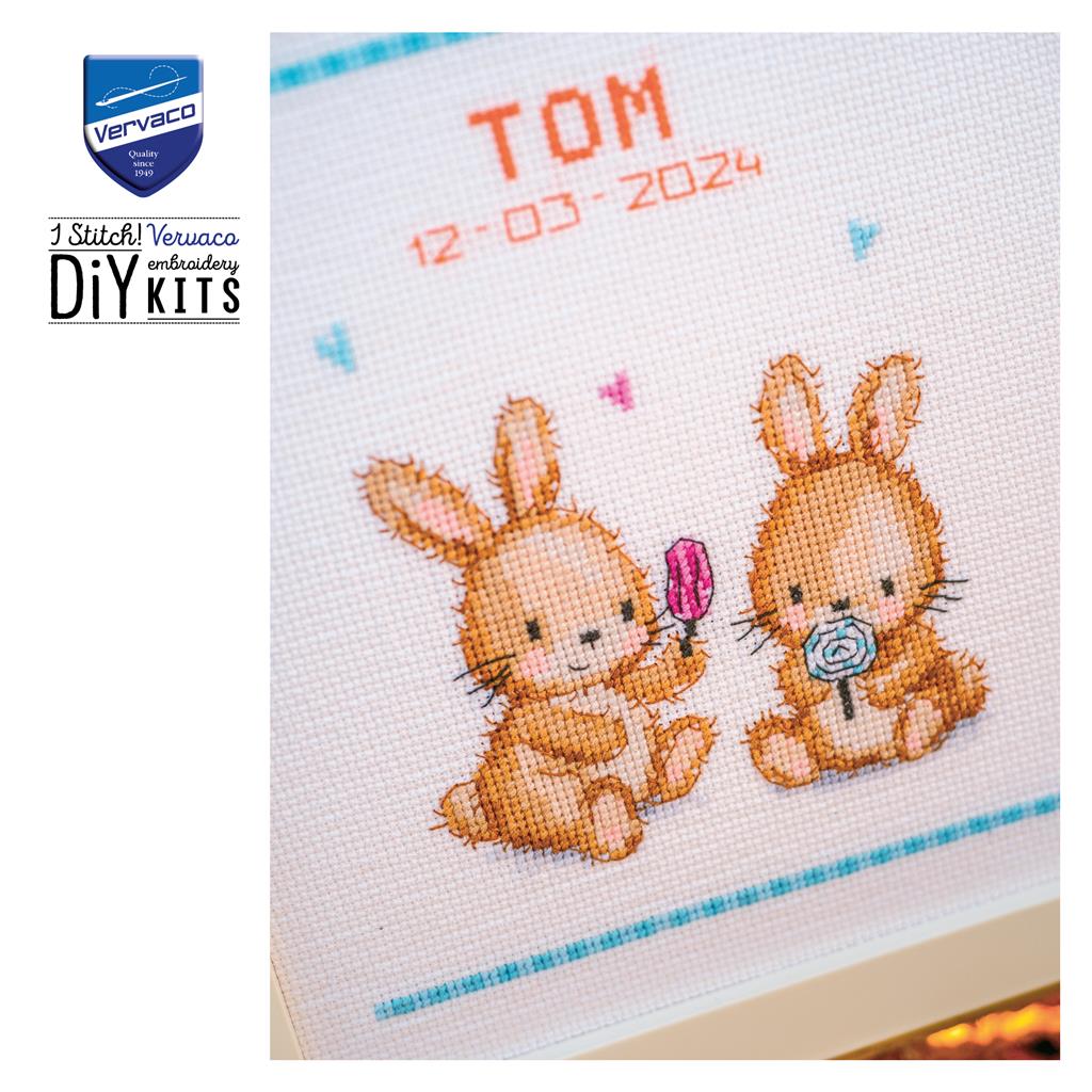Cross Stitch Kit - Ice Cream Party with Vervaco Bunnies