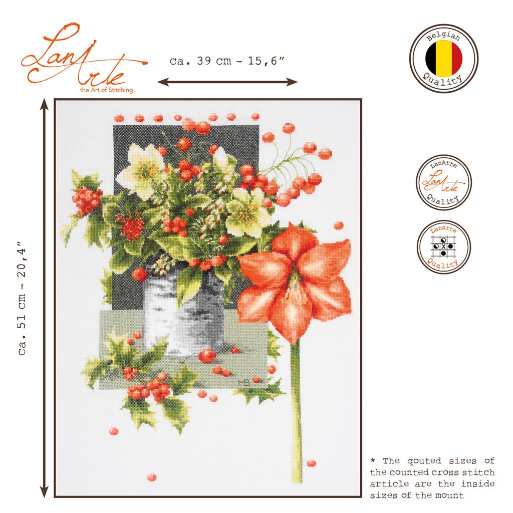 Holly Jolly Amaryllis - Lanarte Kit de Punto de Cruz PN-0201763