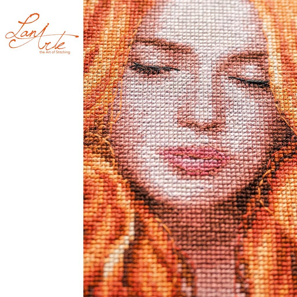 Lanarte The Peacock’s Muse Cross Stitch Kit with DMC threads and metallic accents