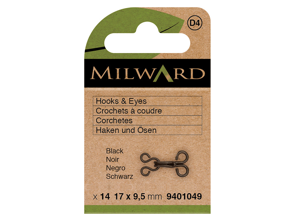 Conjunto de 14 Crochetes Milward #3 en Negro - Cierres de Metal 17x9.5 mm