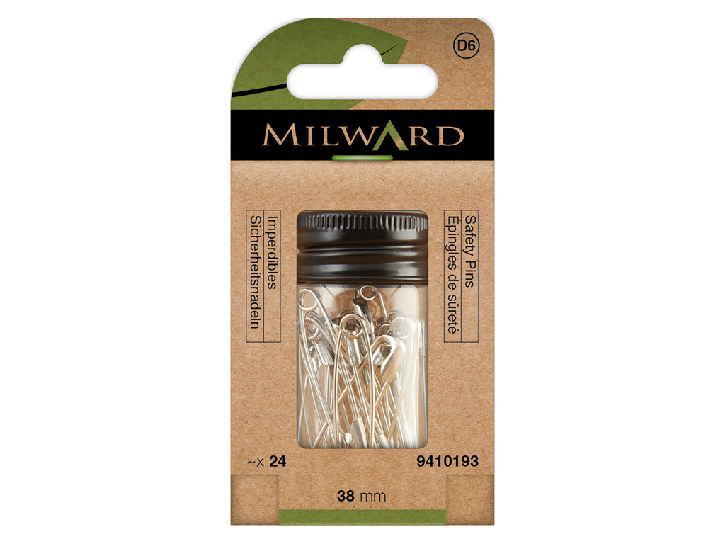 Pack of 24 38 mm Safety Pins Milward 9410193 - Versatile for Sewing and Jewelry Making