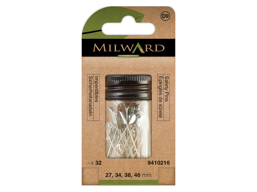 Assortment of 32 Milward Safety Pins 27-46 mm