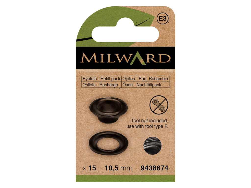 Vista adicional de Ojetes de recambio Milward 9438674 – Pack de 15 Negros 10,5 mm