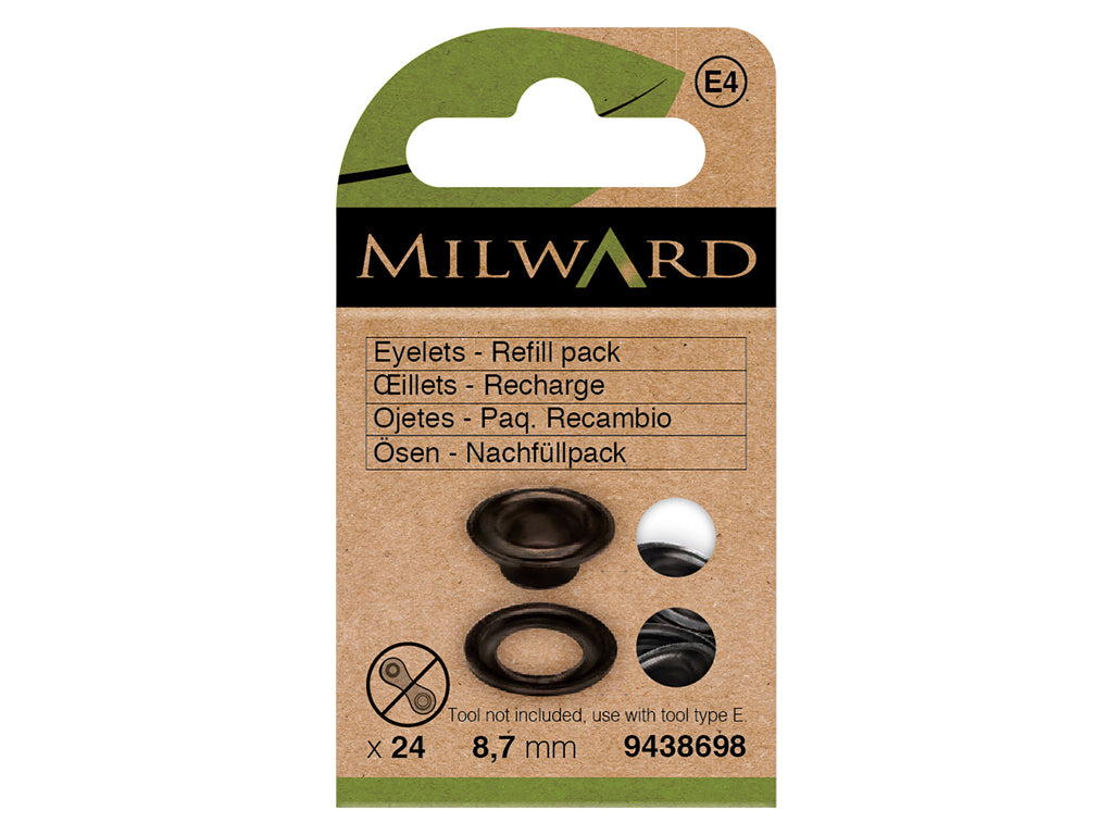 Pack of 24 Milward Black Replacement Eyelets - 8.7 mm