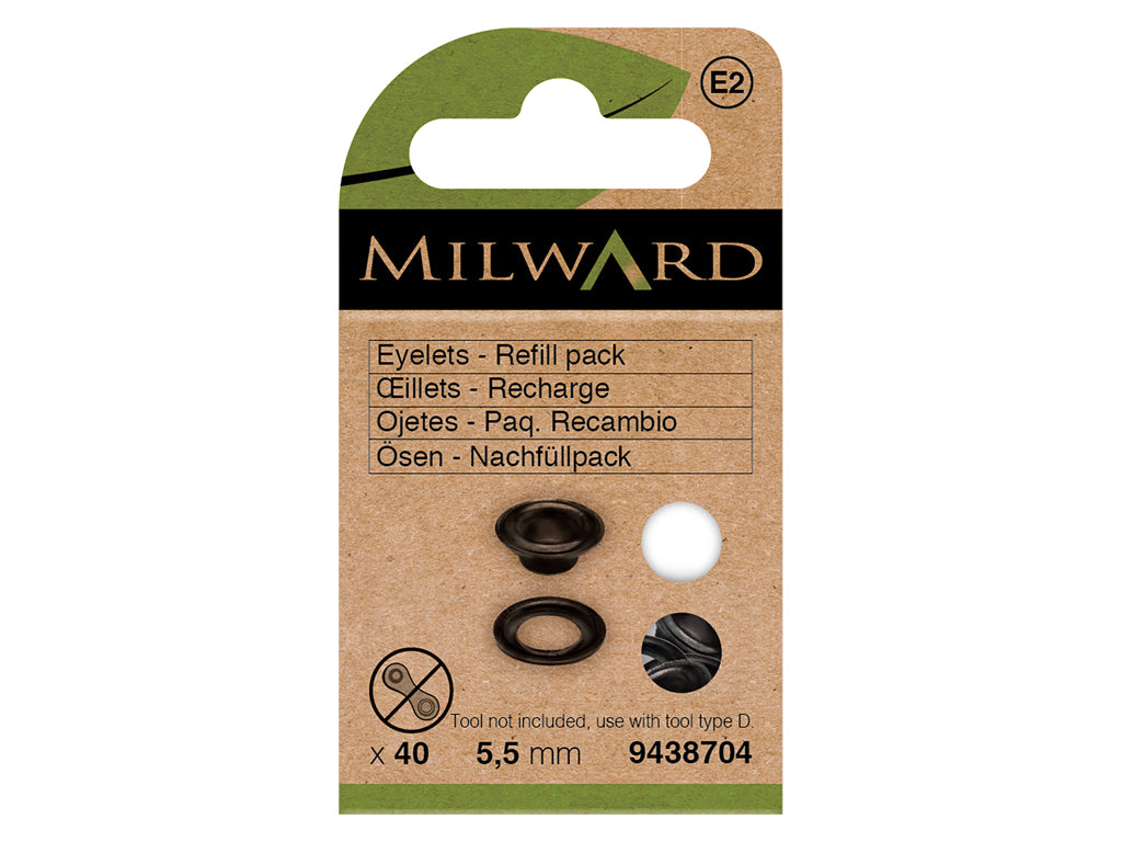 Pack of 40 Milward Black Replacement Eyelets - 5.5 mm 