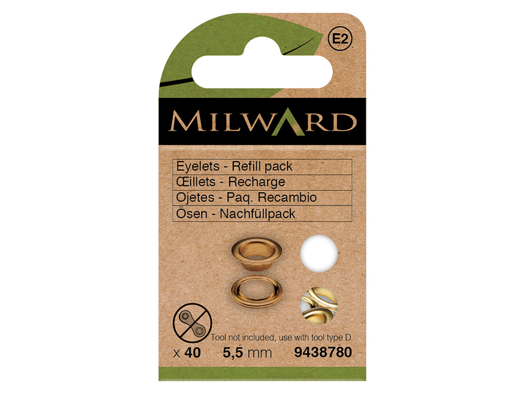 Vista adicional de Ojetes de recambio Milward 9438780 – Pack de 40 Dorados – para Costura Fina y Manualidades 5,5 mm