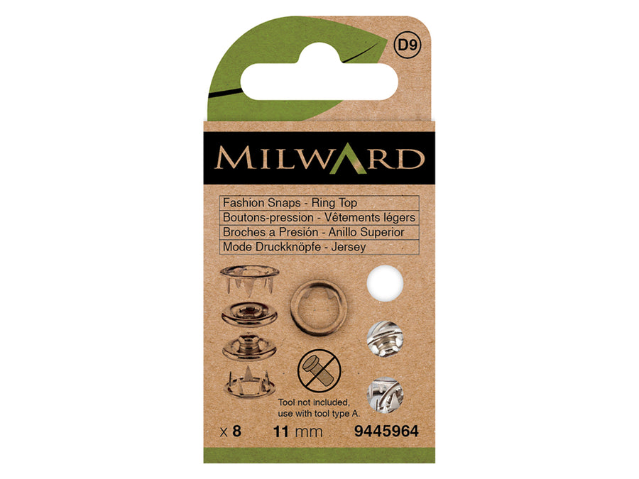 Broches a presión Milward 9445964 – Set de 8 con Anillo Superior 11 mm