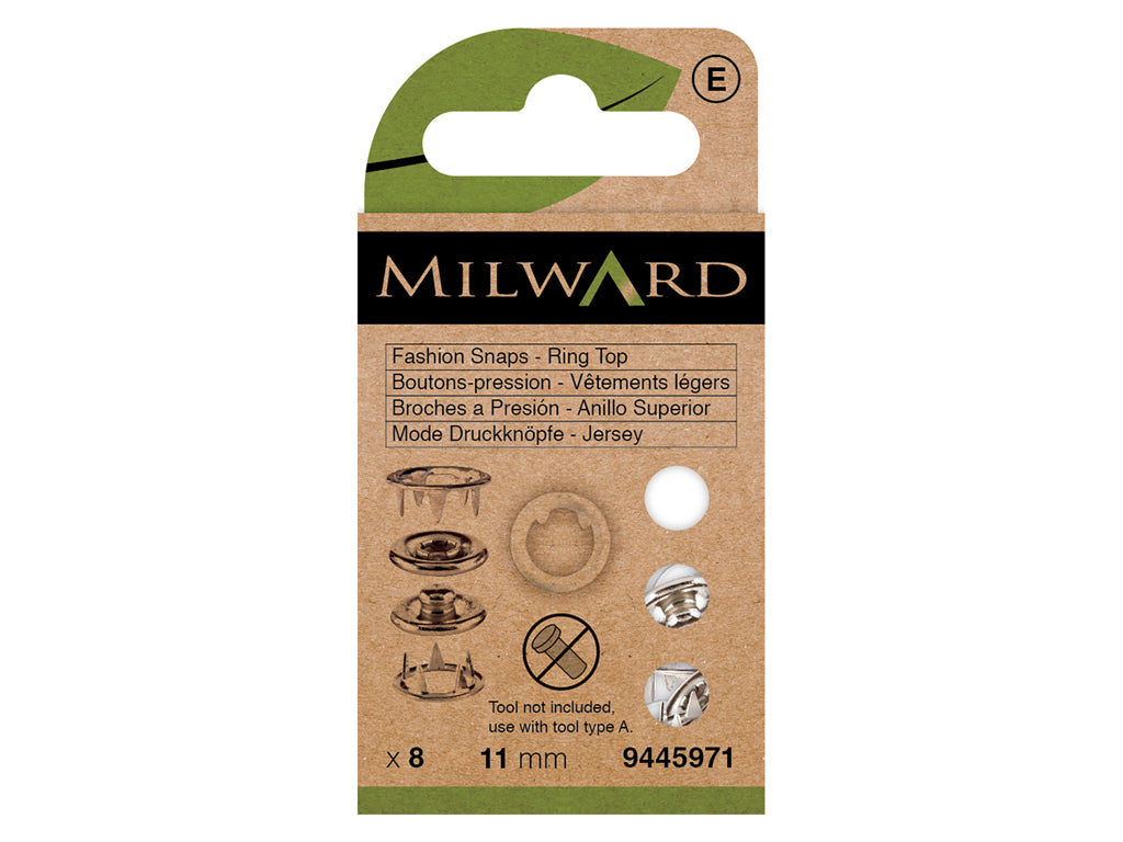 Conjunto de 8 Broches a Presión Milward con Anillo Superior Blanco - 11 mm