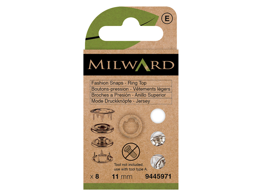 Set of 8 Milward Snap Clasps with White Top Ring - 11mm