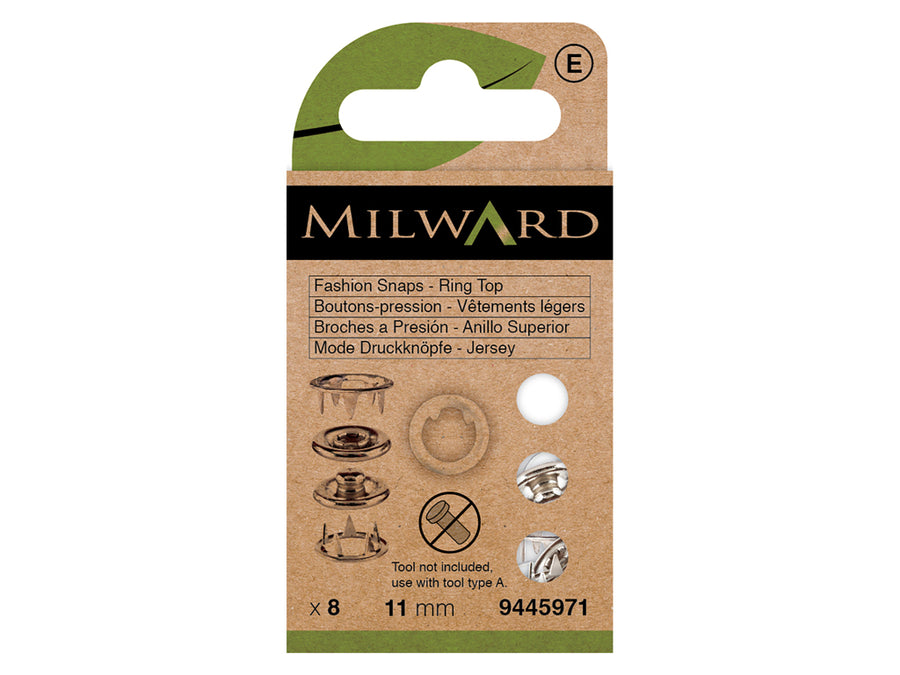 Broches a presión Milward 9445971 – Conjunto de 8 con Anillo Superior Blanco 11 mm
