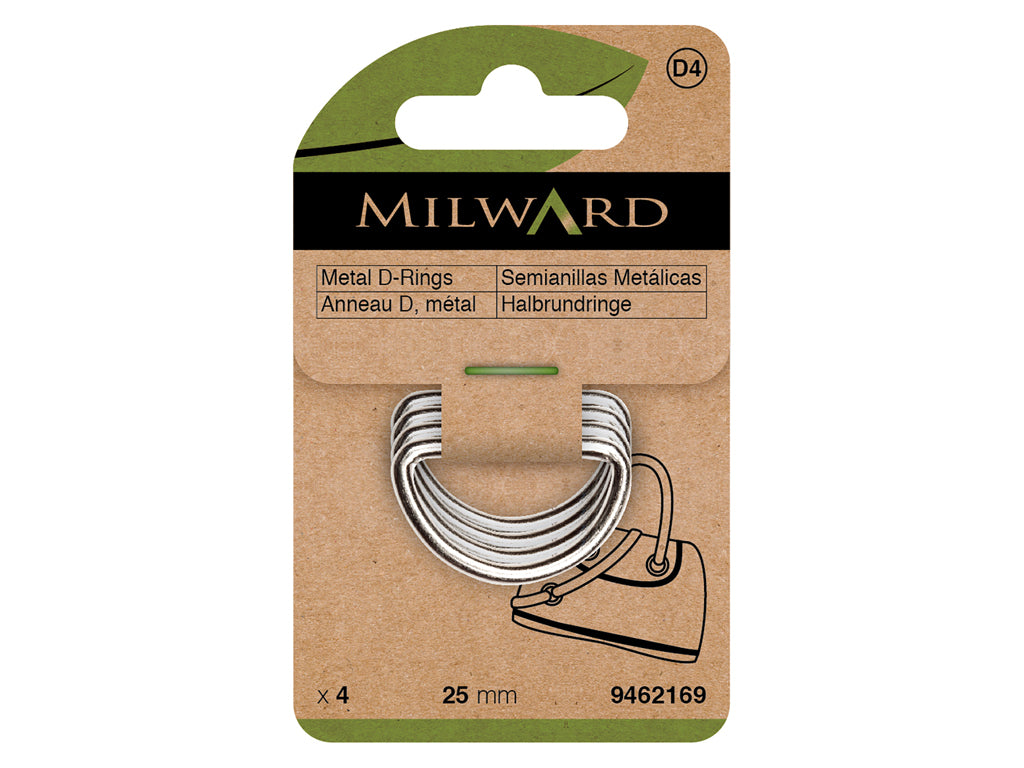 Pack of 4 Milward Metal D Rings - 25 mm for Accessories and Crafts