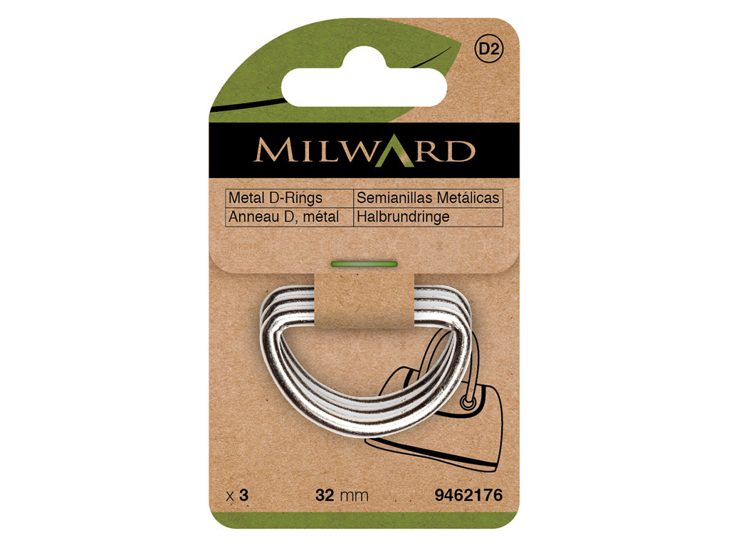 Pack of 3 Milward Metal D Rings - 32 mm for Straps and Accessories