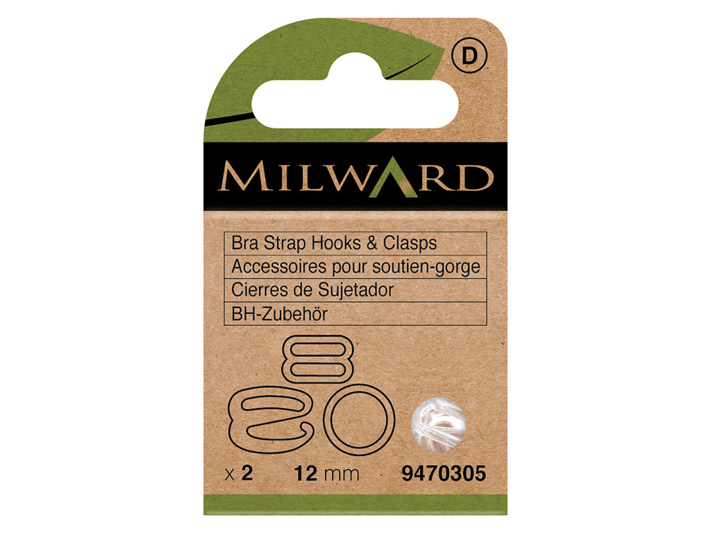 Milward Clear Closure for Bras and Swimsuits - 12 mm, Pack of 2