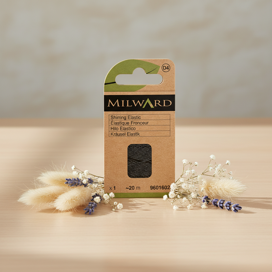 Hilo elástico Milward 9601602 – Negro – , Resistencia y Versatilidad para Costura 20 m