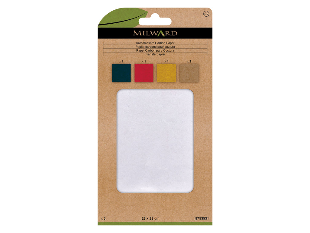 Pack of 5 Sheets of Milward Carbon Sewing Paper in Assorted Colors - 28x23 cm