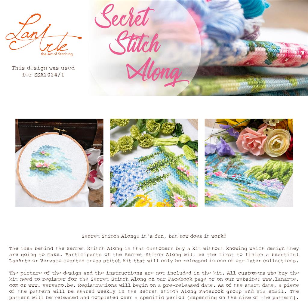 Lanarte Cross Stitch Kit By the Water Lily Pond with water lily pond