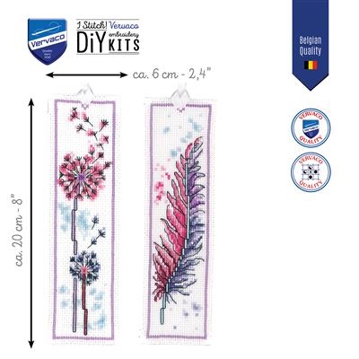Kit di Punto Croce Segnalibri Piuma e Fiori – Set da 2 | Vervaco