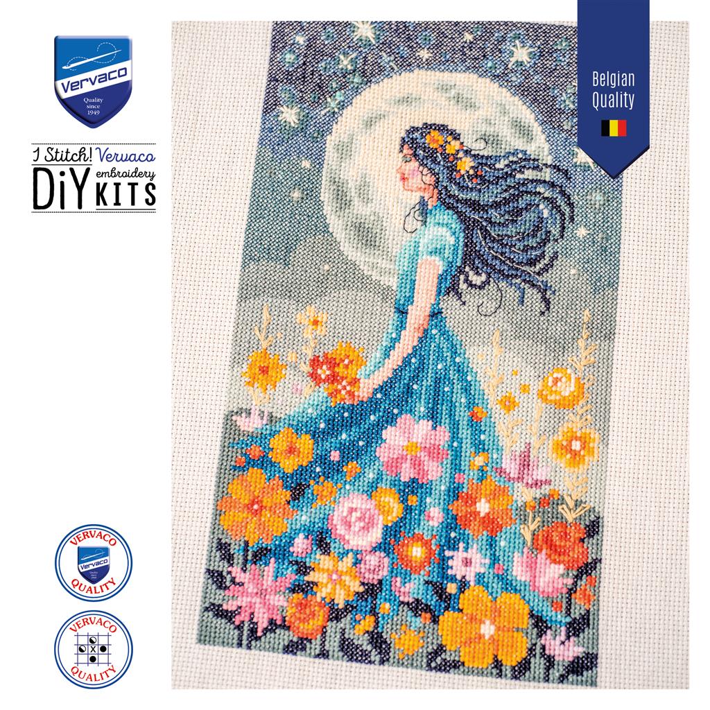 Vervaco Niña y la Luna – Kit de Punto de Cruz Contado 16 × 28 cm