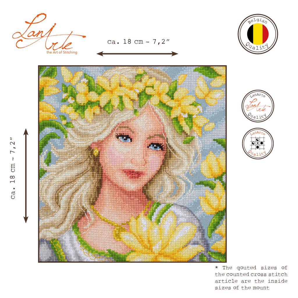 LanArte Romance Floración – Kit de Punto de Cruz Contado 18 × 18 cm