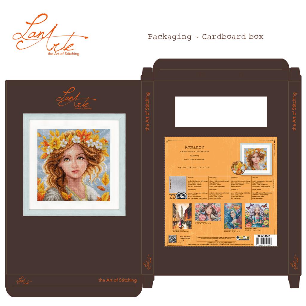 LanArte PN-0213472 Romance Cosecha – Kit de Punto de Cruz Contado 18 x 18 cm