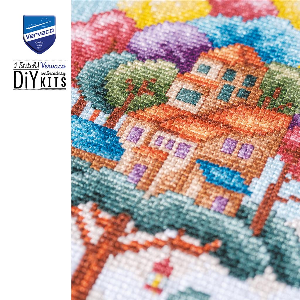 Vervaco Paisaje con Casa del Árbol – Kit de Punto de Cruz Contado 16 x 28 cm